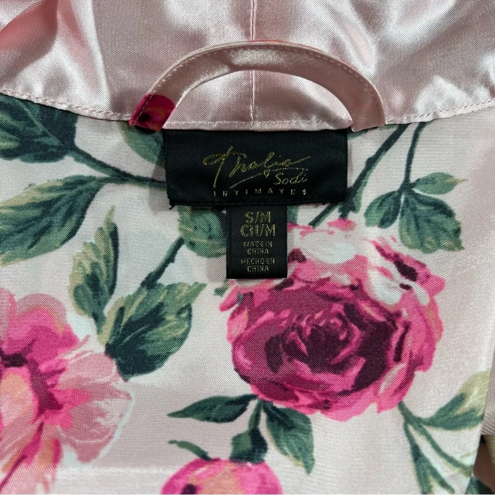 Thalia Sodi Women Pink Floral Satin Robe Kimono Tie Front Size S/M - Picture 6 of 6
